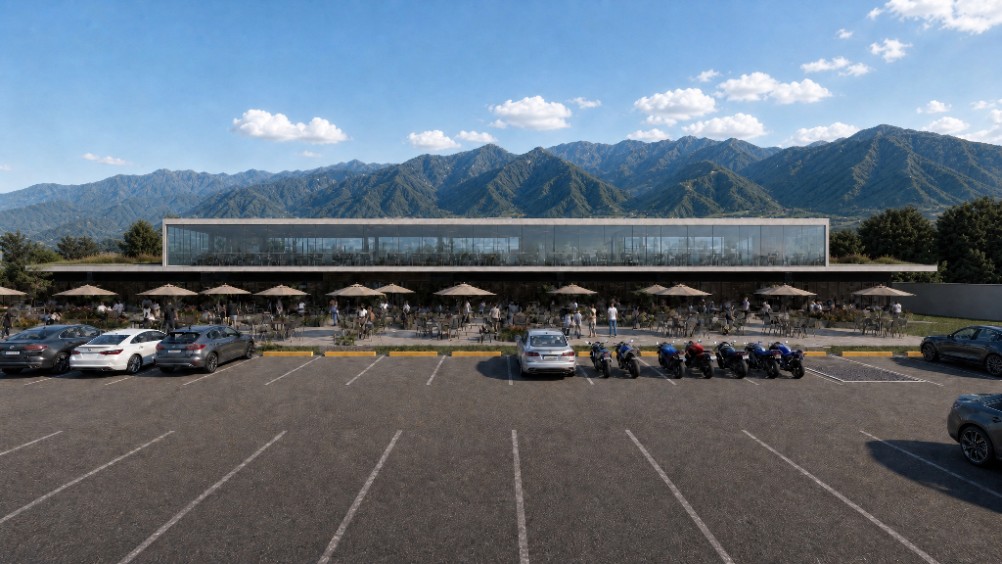 Vista frontal con parqueaderos